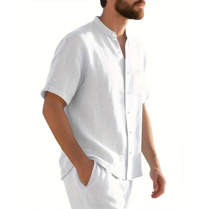 Men Cotton Linen Short Sleeve Shirt