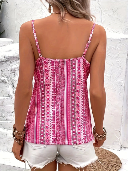 Women's Retro Chain Print Cami Top - Backless V-Neck Vest