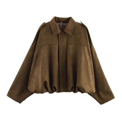 Women's Vintage Bomber Jacket - Loose Fit Zip-Up Coat