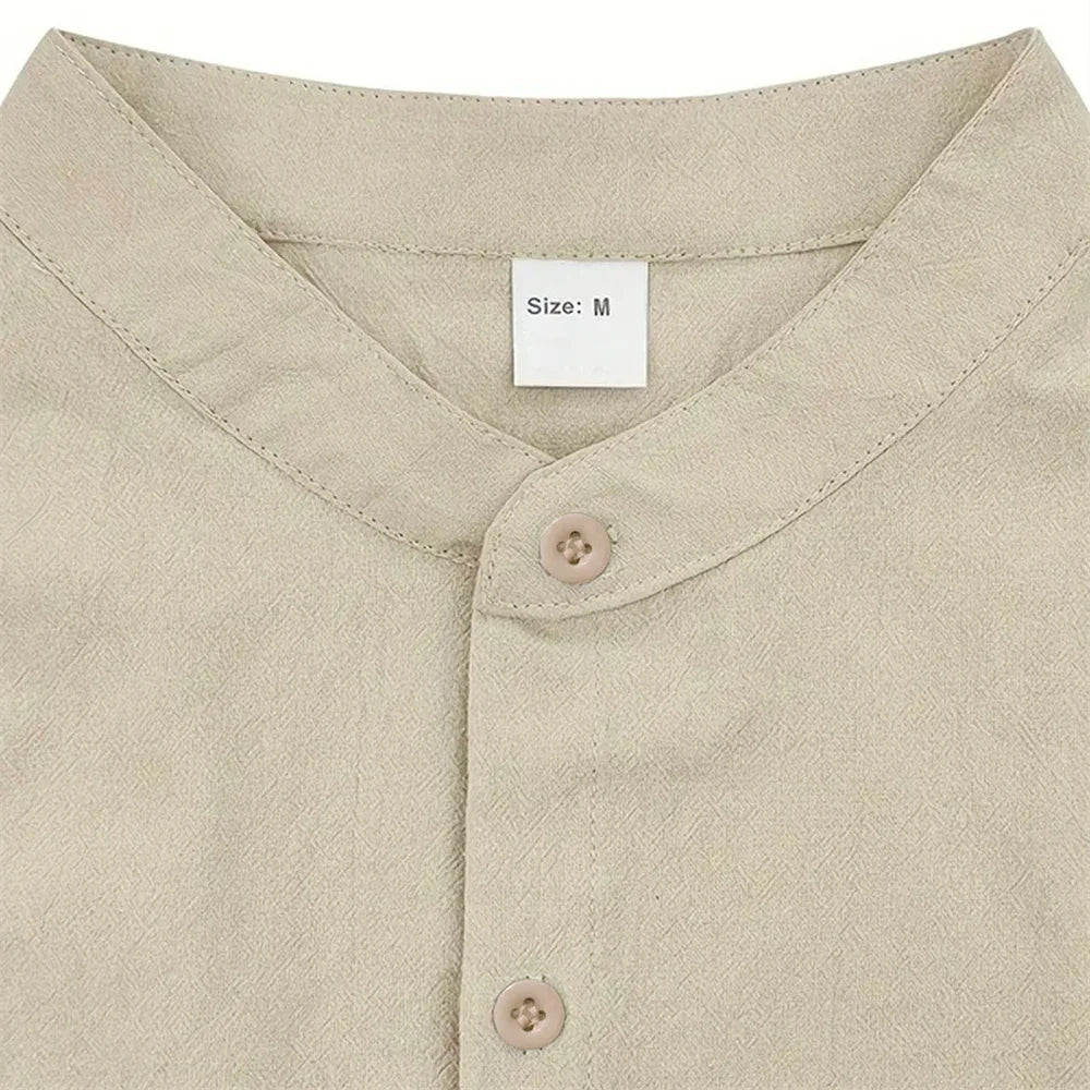 Men Cotton Linen Short Sleeve Shirt