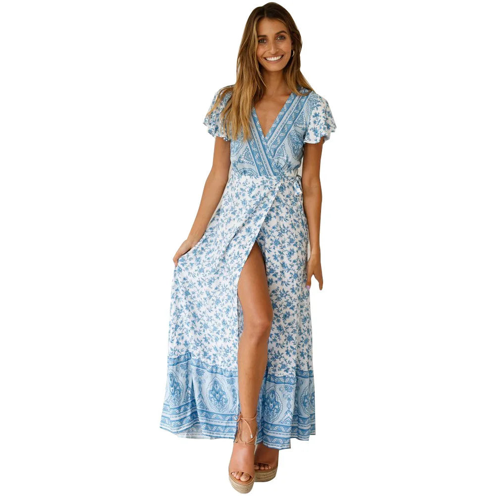 Summer leisure hot selling holiday print dress sexy long dress