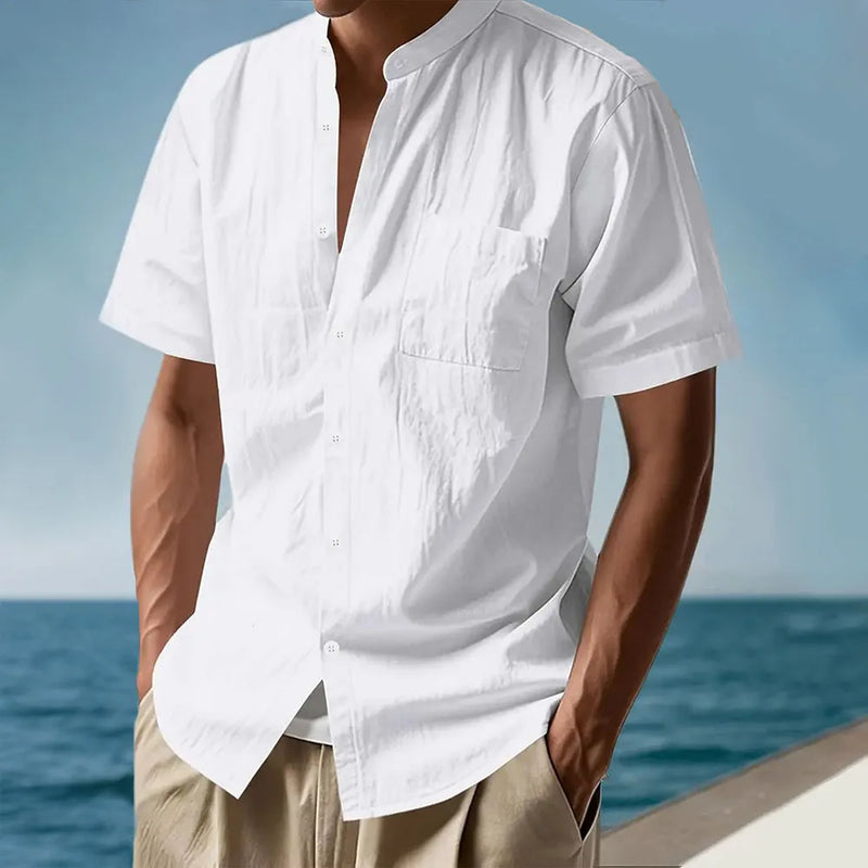 Men Cotton Linen Short Sleeve Shirt