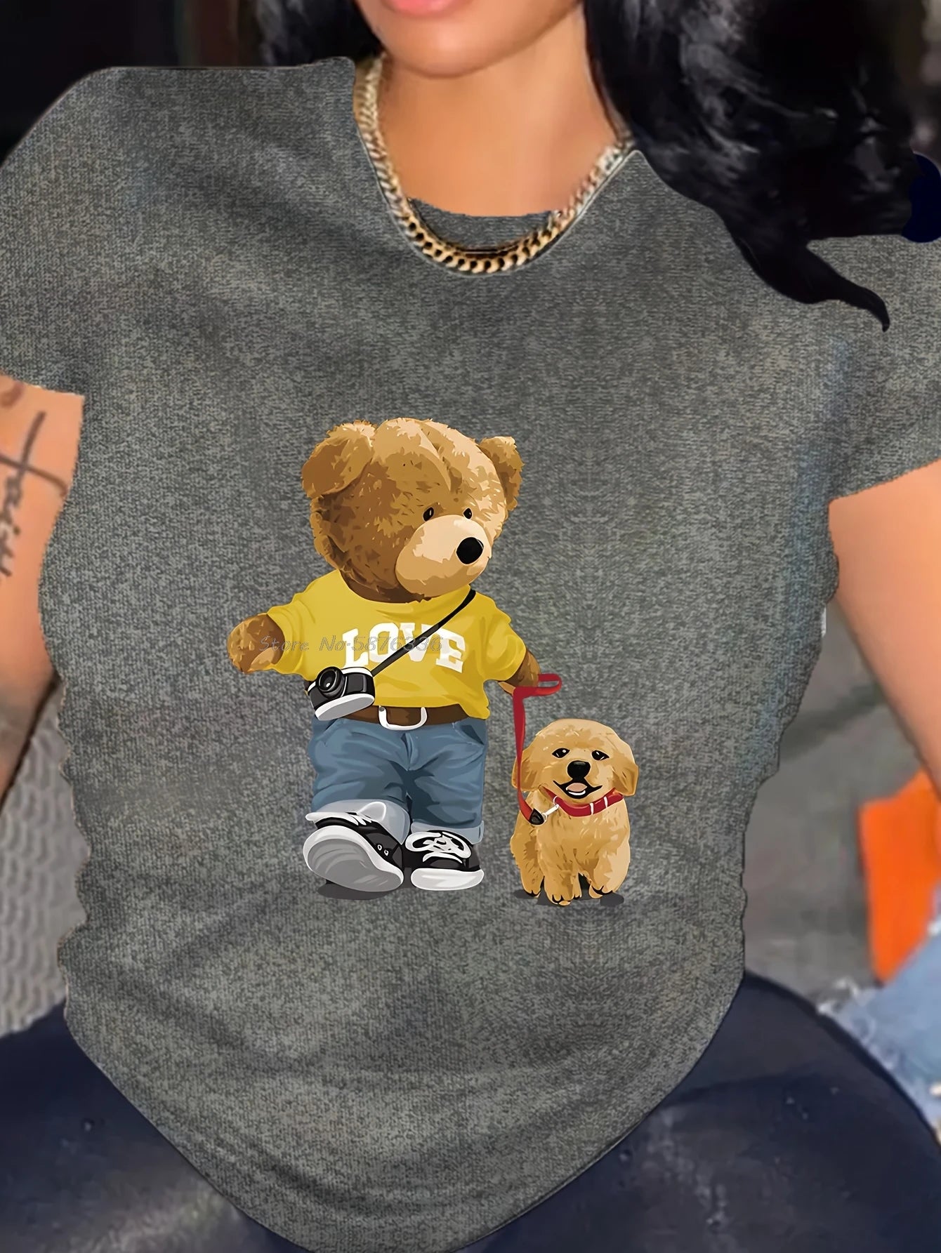 Women's Teddy Bear Print T-Shirt - Oversized Summer Cotton Top