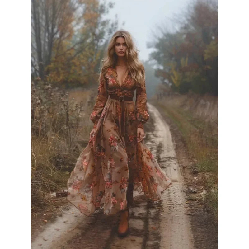 Women's Bohemian Ethnic Print Beach Dress - Vacation Maxi Dress