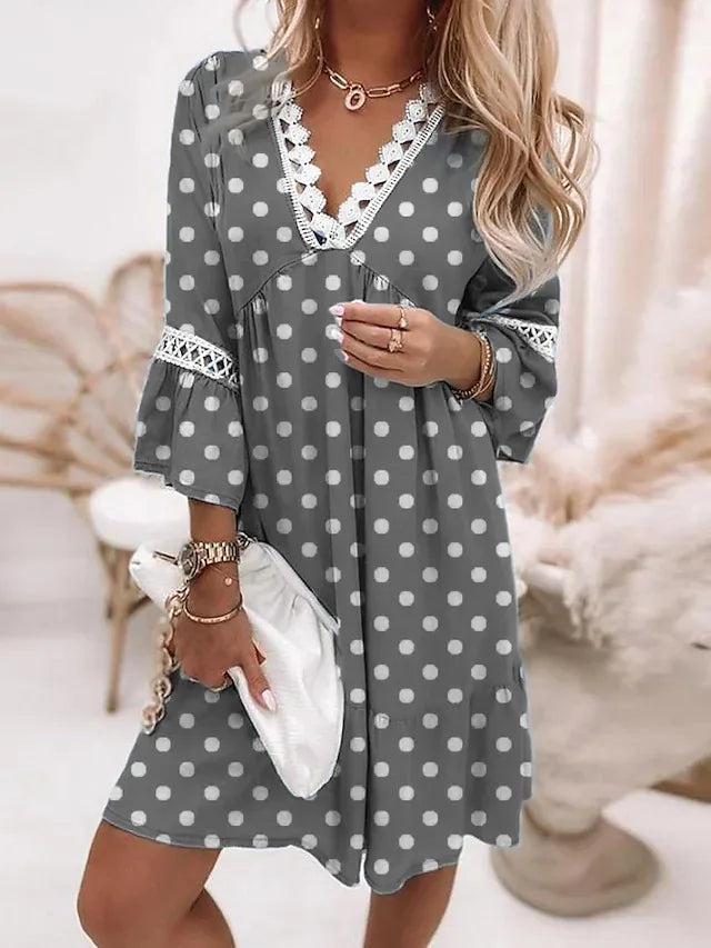 Canwedance New Boho Dress V Neck Printing Lace Midi Dress Floral Romantic Loose Fit Vestidos Hollow Out Chic Vacation Dress