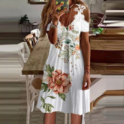 Women's Lace V-Neck Suspender Dress - White Summer Mini Dress