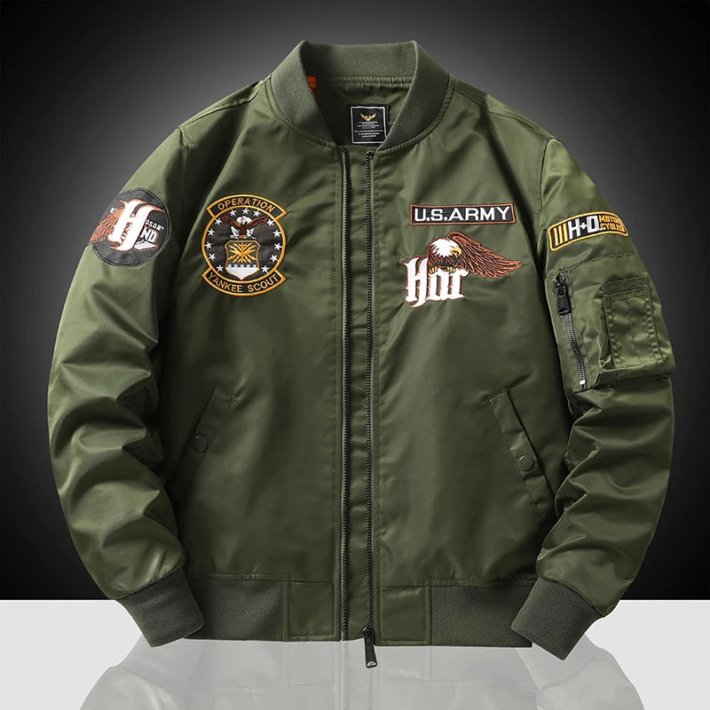 Men Embroidered Eagle Flight Jacket