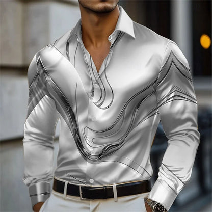 Men Abstract Liquid Art Satin Shirt