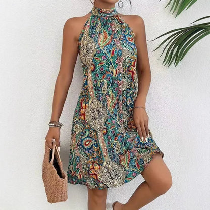 Women's Off-Shoulder Bohemian Dress - A-Line Mid-Length Beach Dress