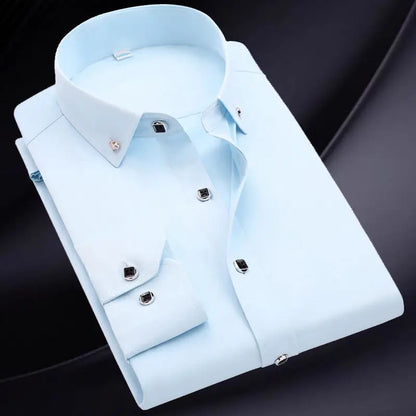 Men Solid Color Long Sleeve Button Down Shirt