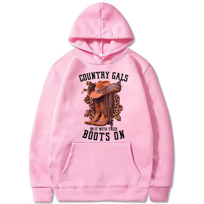 Women's Country Western Cowboy Boots Hoodie - Vintage 90s Sweatshirt