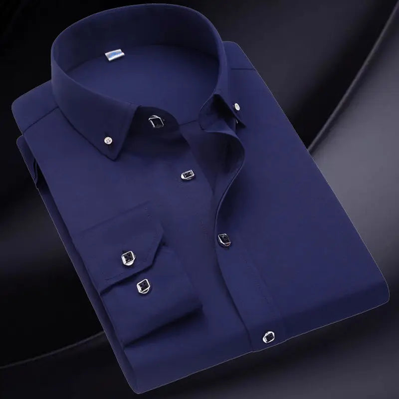 Men Solid Color Long Sleeve Button Down Shirt