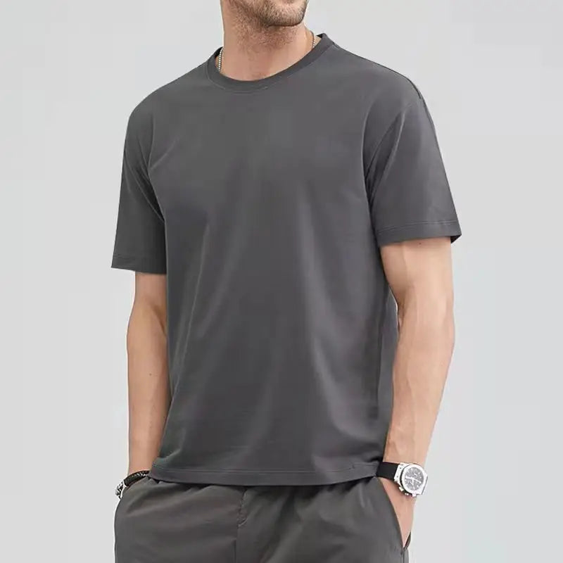 Men Cotton Solid Color T-Shirt - Plus Size