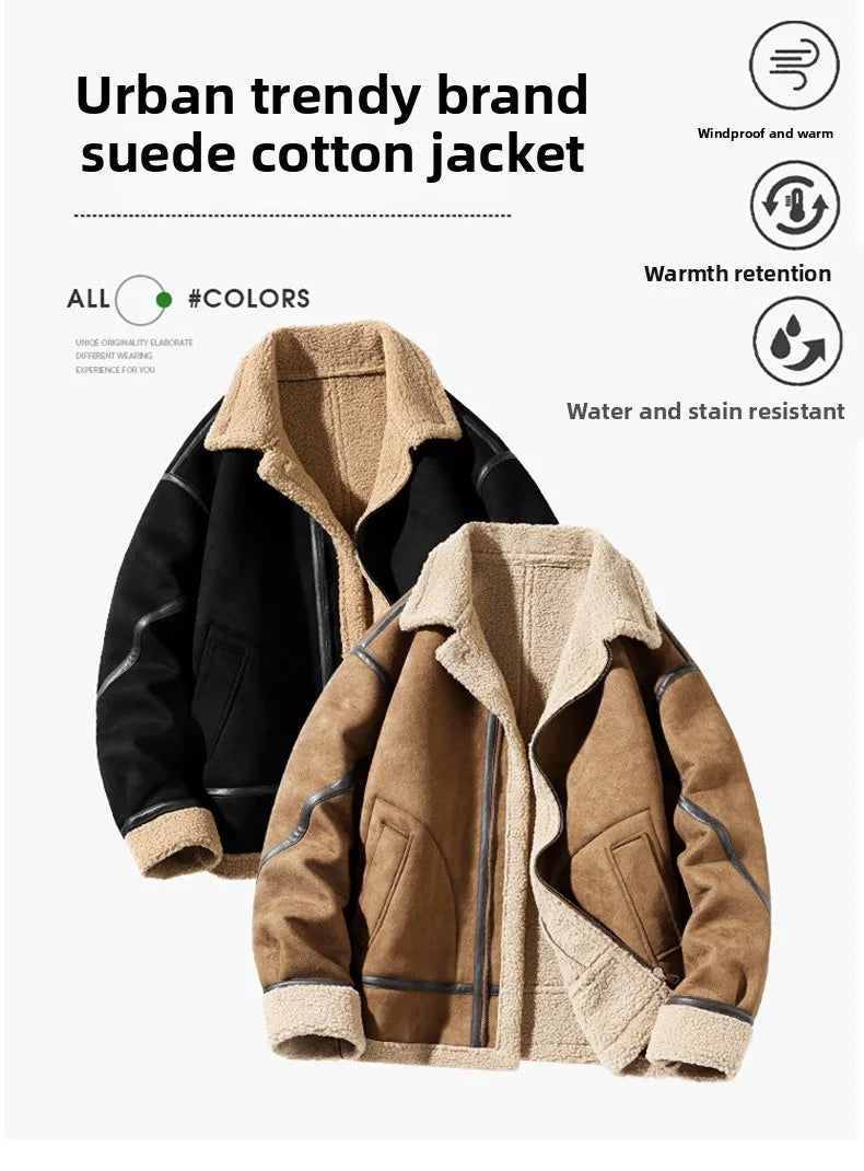 Men Fleece Lined Faux Leather Pilot Jacket