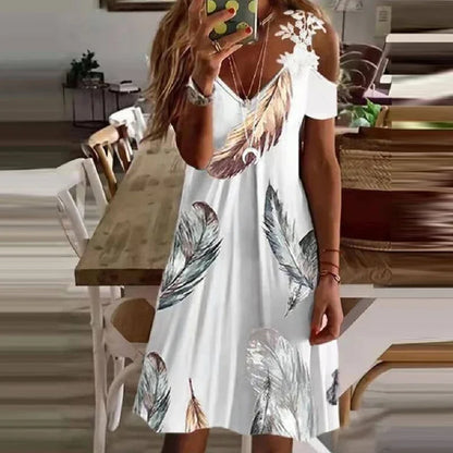 Women's Lace V-Neck Suspender Dress - White Summer Mini Dress