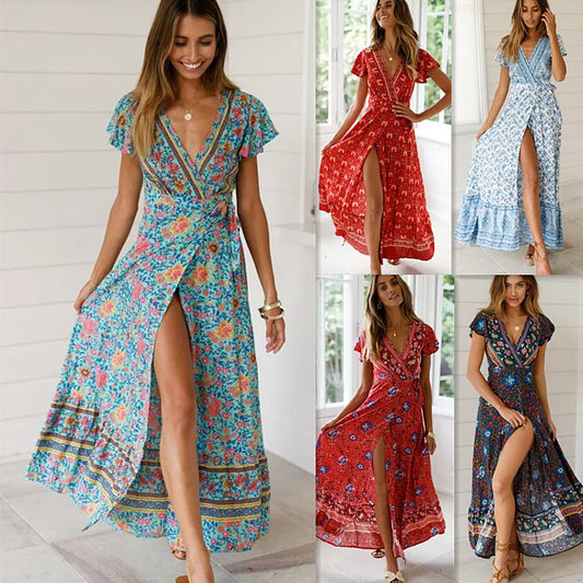 Summer leisure hot selling holiday print dress sexy long dress