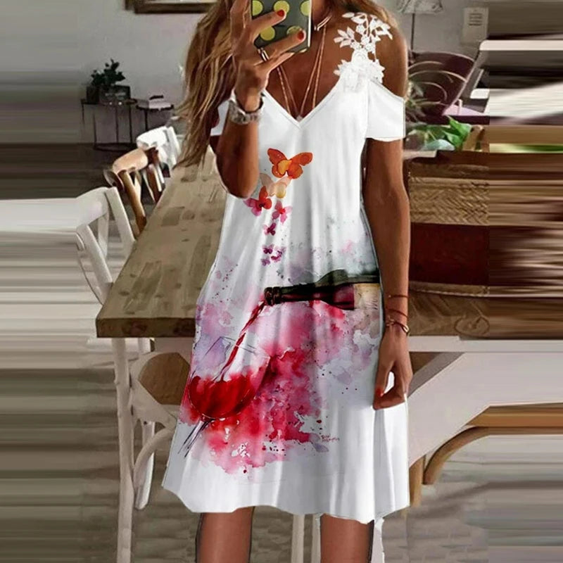 Women's Lace V-Neck Suspender Dress - White Summer Mini Dress