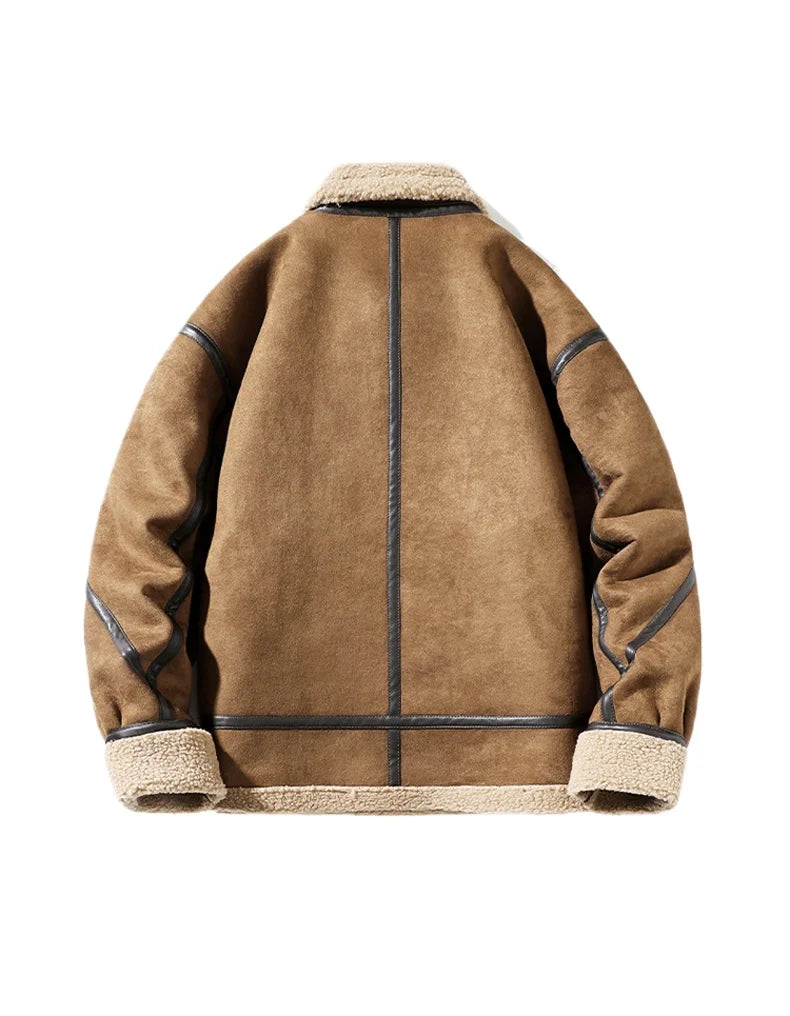 Men Fleece Lined Faux Leather Pilot Jacket