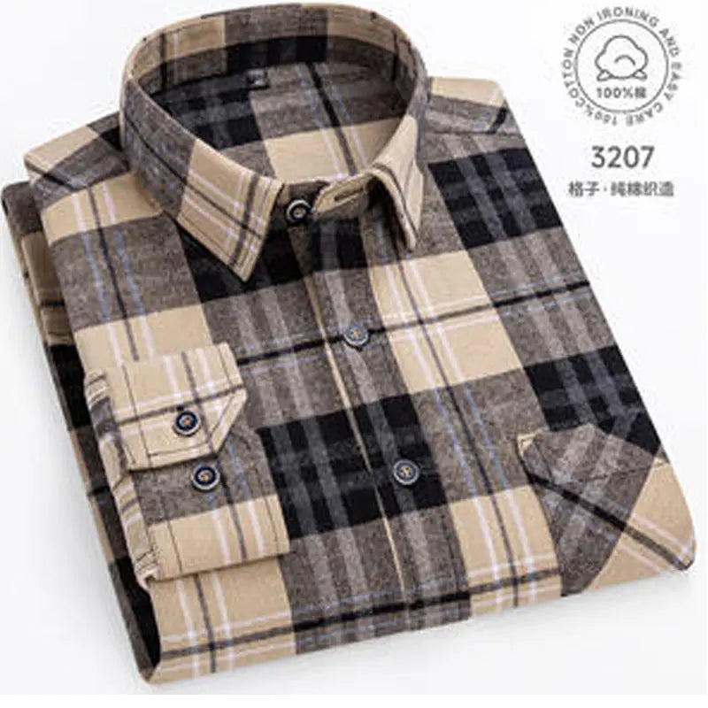 Men 100% Cotton Long Sleeve Plaid Shirt - Plus Size