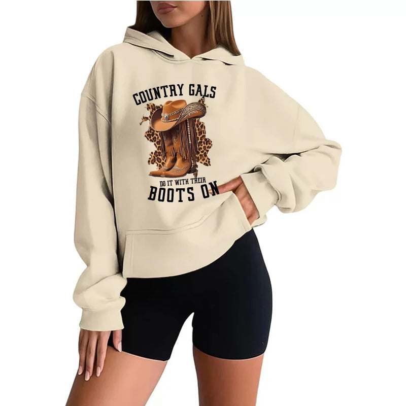 Women's Country Western Cowboy Boots Hoodie - Vintage 90s Sweatshirt