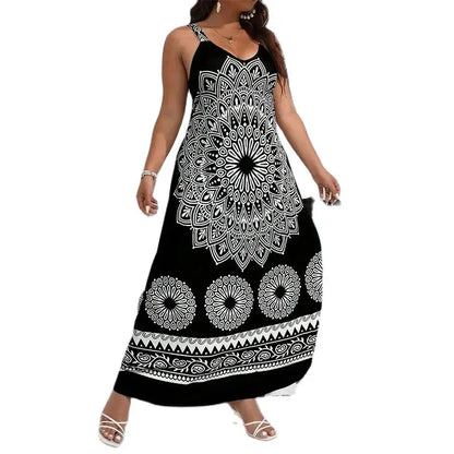 Women's Plus Size Bohemian Suspender Dress - Backless Summer Maxi Dress