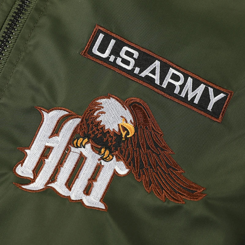 Men Embroidered Eagle Flight Jacket