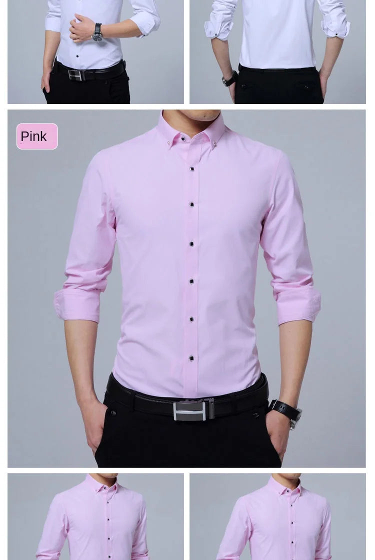 Men Solid Color Long Sleeve Button Down Shirt