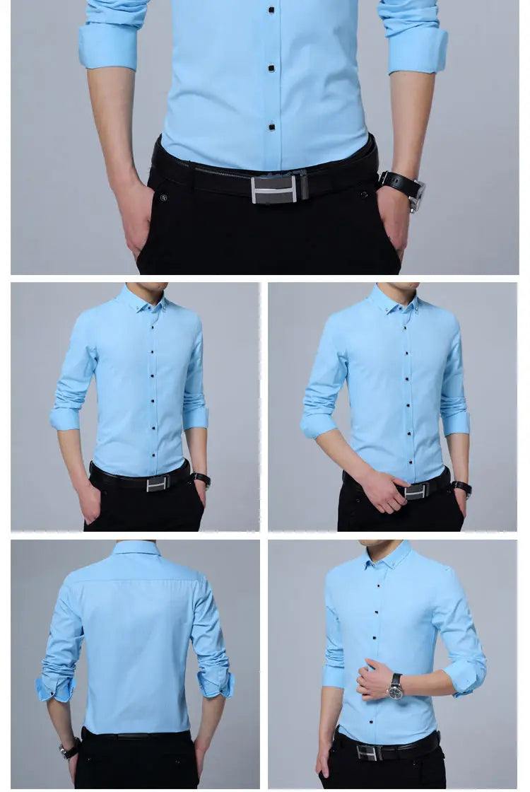 Men Solid Color Long Sleeve Button Down Shirt