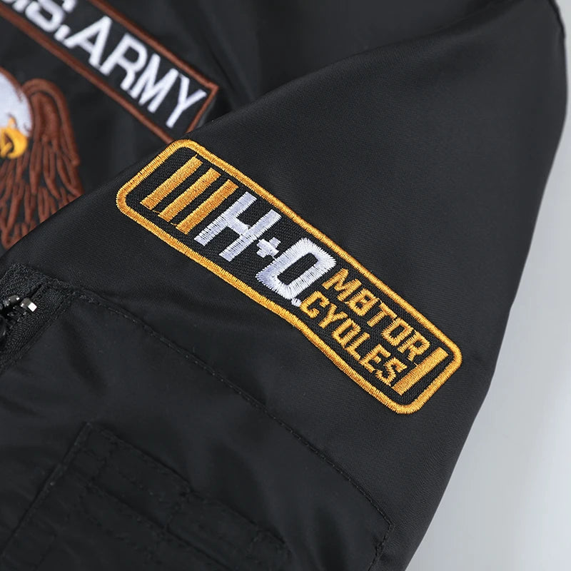 Men Embroidered Eagle Flight Jacket