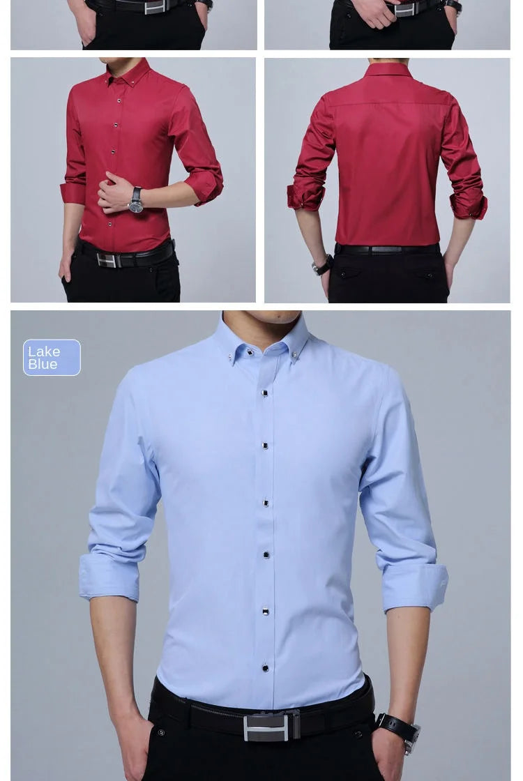 Men Solid Color Long Sleeve Button Down Shirt