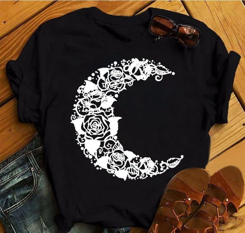 Women's 3D Rose Print T-Shirt - Casual Summer Cotton Top