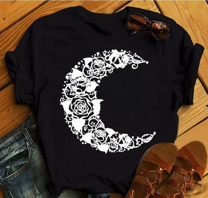 Women's 3D Rose Print T-Shirt - Casual Summer Cotton Top