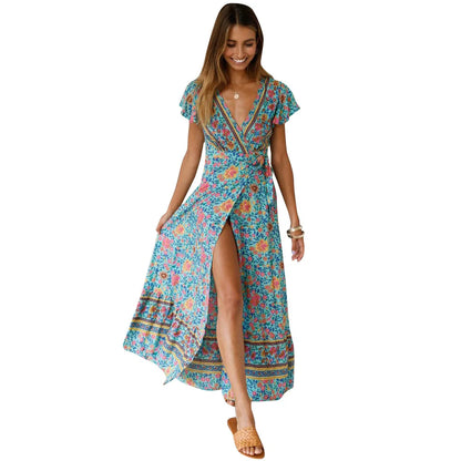 Summer leisure hot selling holiday print dress sexy long dress