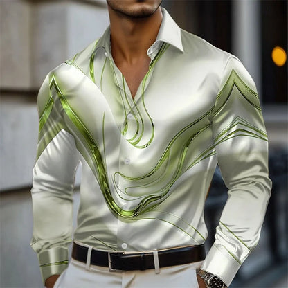 Men Abstract Liquid Art Satin Shirt