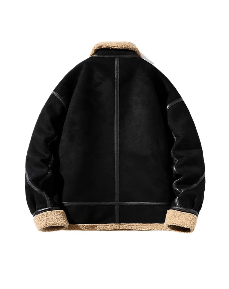 Men Fleece Lined Faux Leather Pilot Jacket