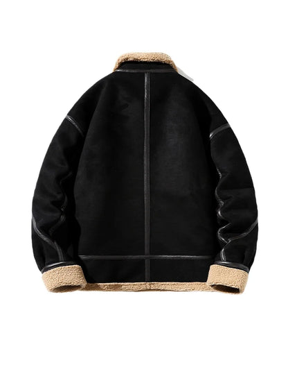 Men Fleece Lined Faux Leather Pilot Jacket
