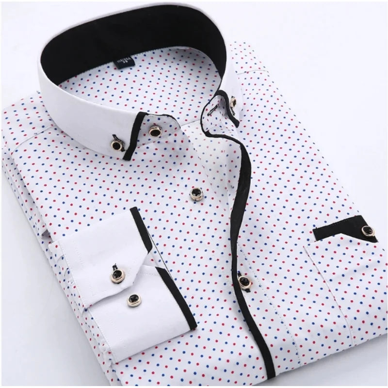 Men Printed Long Sleeve Dress Shirt