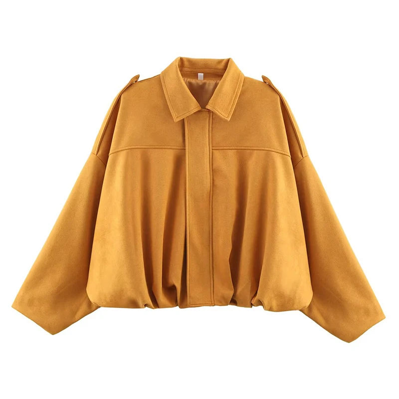 Women's Vintage Bomber Jacket - Loose Fit Zip-Up Coat