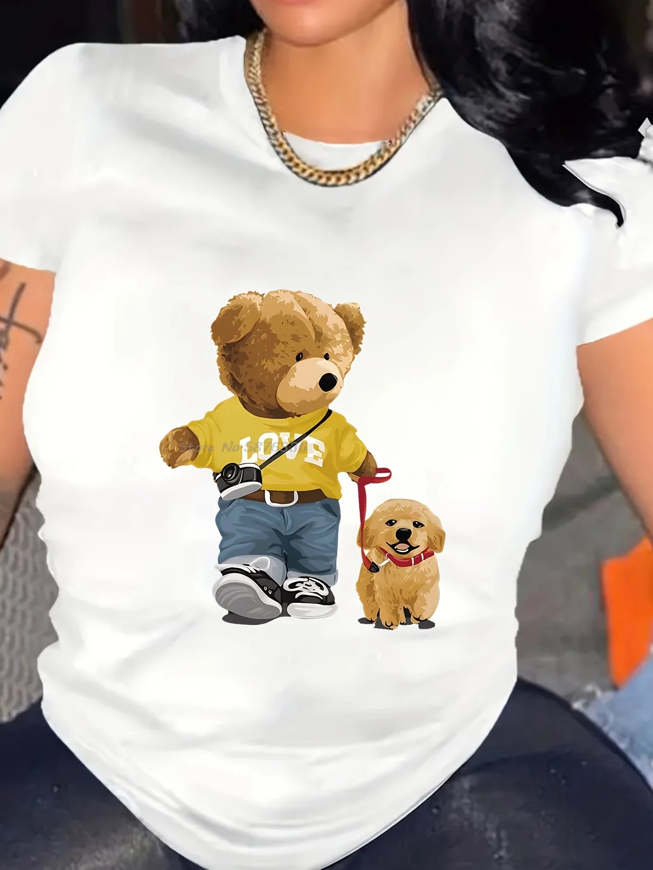 Women's Teddy Bear Print T-Shirt - Oversized Summer Cotton Top