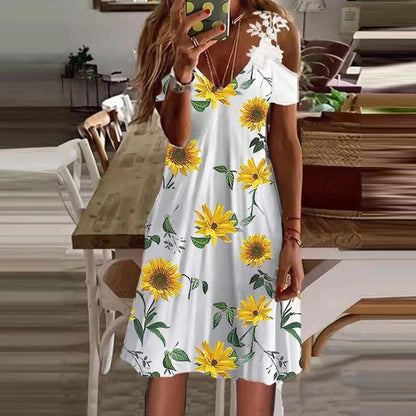 Women's Lace V-Neck Suspender Dress - White Summer Mini Dress