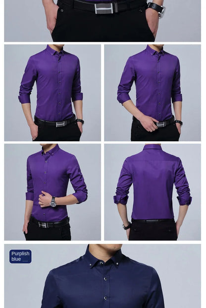 Men Solid Color Long Sleeve Button Down Shirt