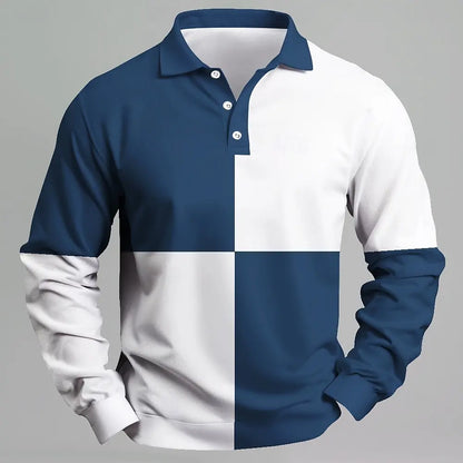 Men Color Block Long Sleeve Polo Shirt