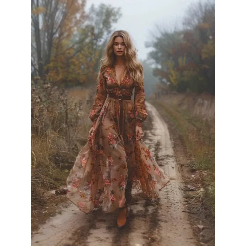 Women's Bohemian Ethnic Print Beach Dress - Vacation Maxi Dress