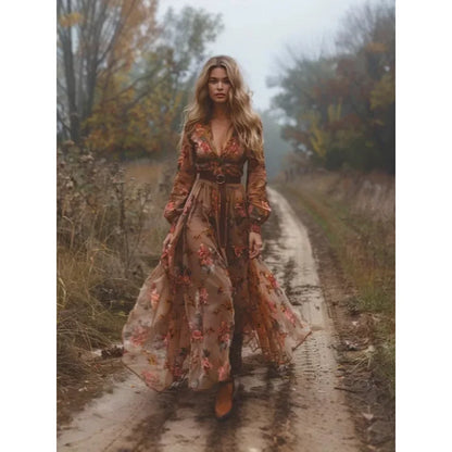 Women's Bohemian Ethnic Print Beach Dress - Vacation Maxi Dress