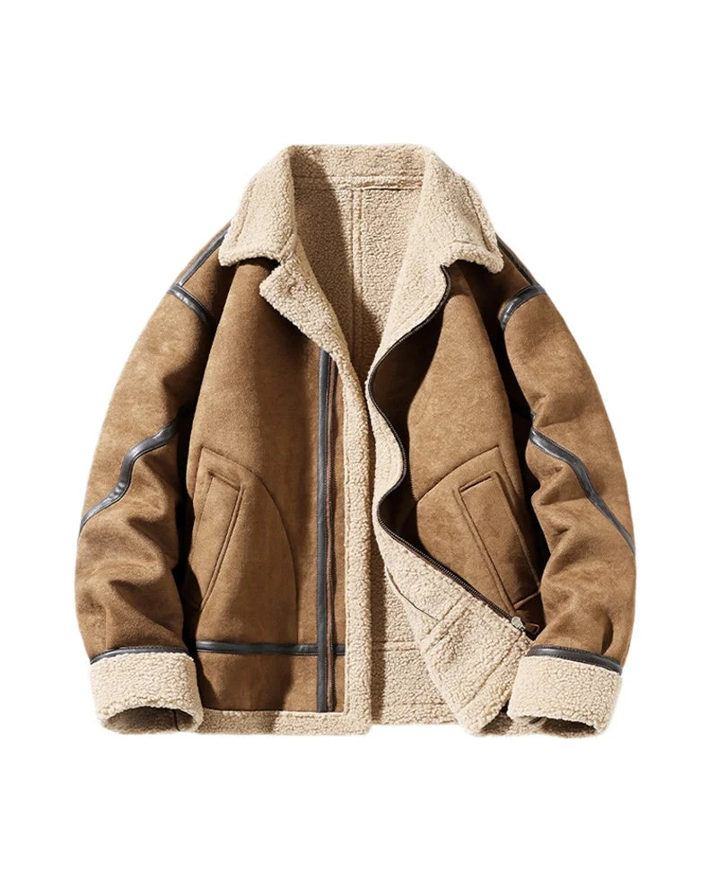 Men Fleece Lined Faux Leather Pilot Jacket