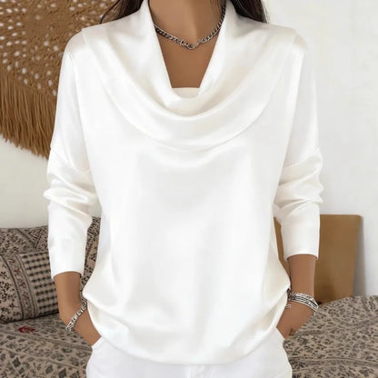 Women's Satin Swing Collar Shirt - Versatile Long Sleeve Blouse