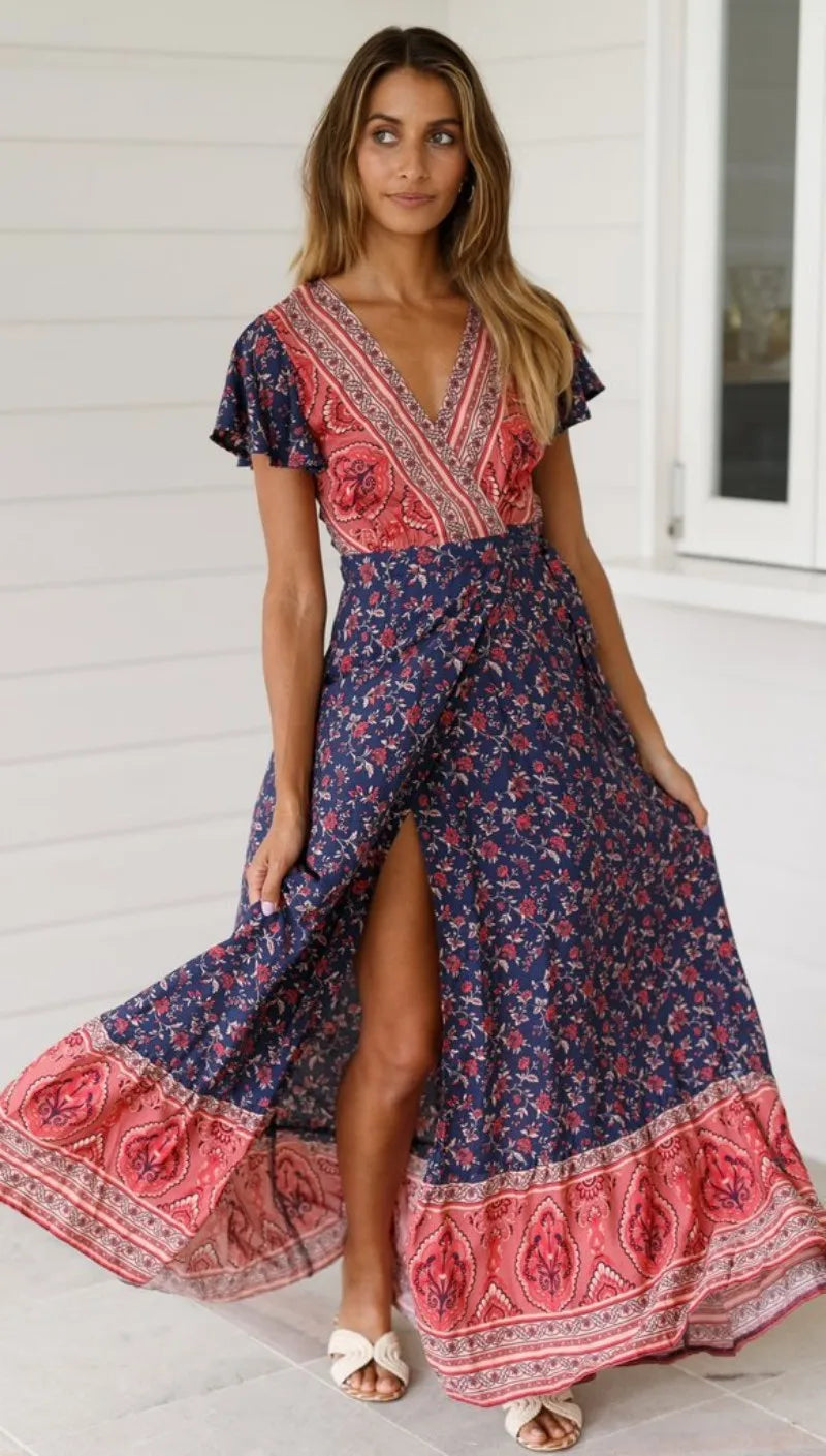 Summer leisure hot selling holiday print dress sexy long dress