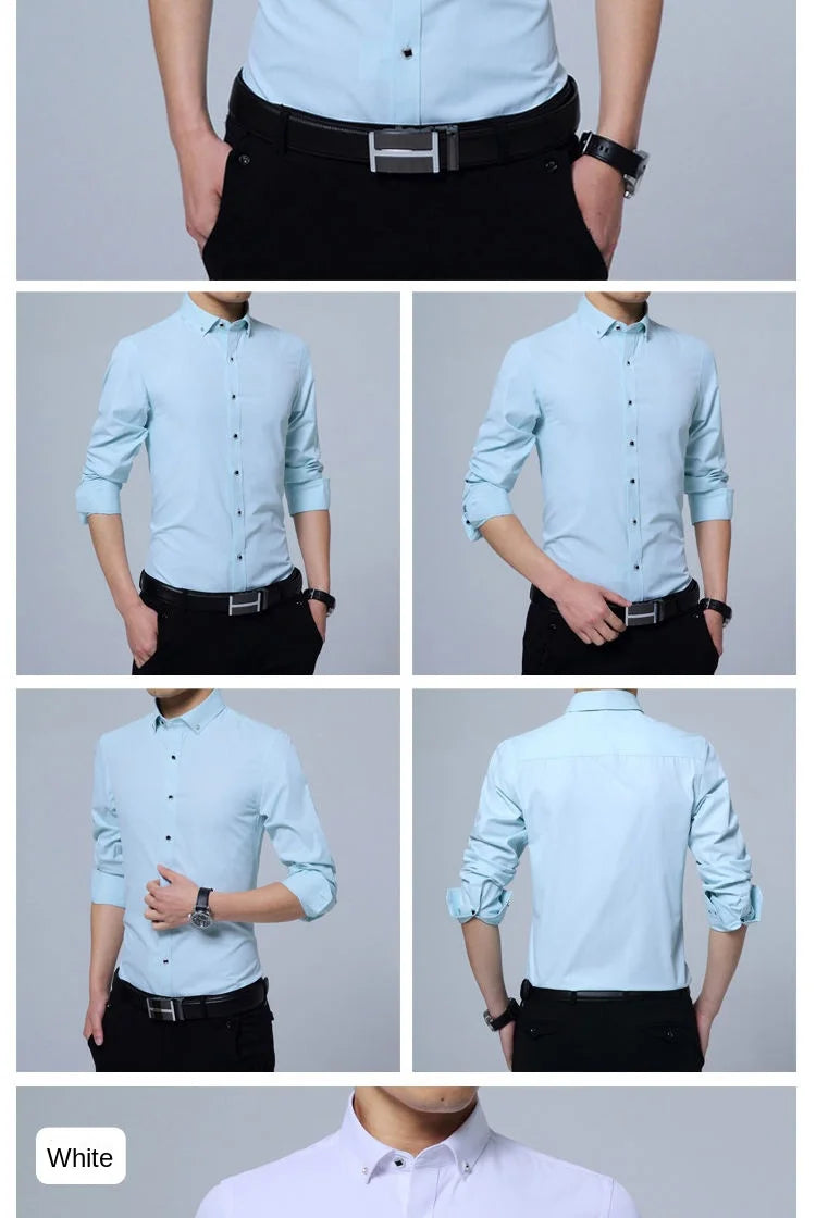 Men Solid Color Long Sleeve Button Down Shirt