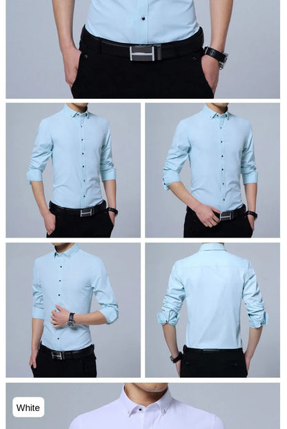 Men Solid Color Long Sleeve Button Down Shirt