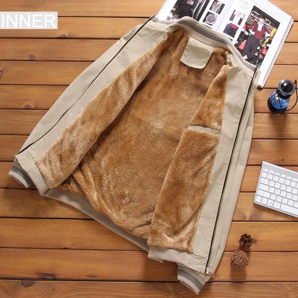 Men Fleece Lined Zip Up Baseball Jacket